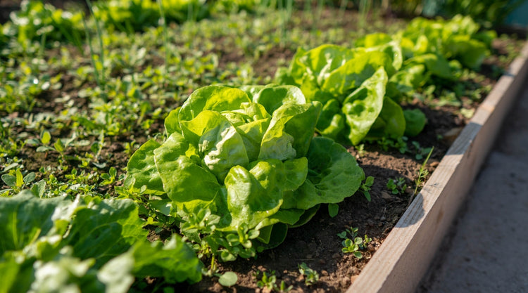 Lettuce Heads in Raised Garden Bed Grown From Seed