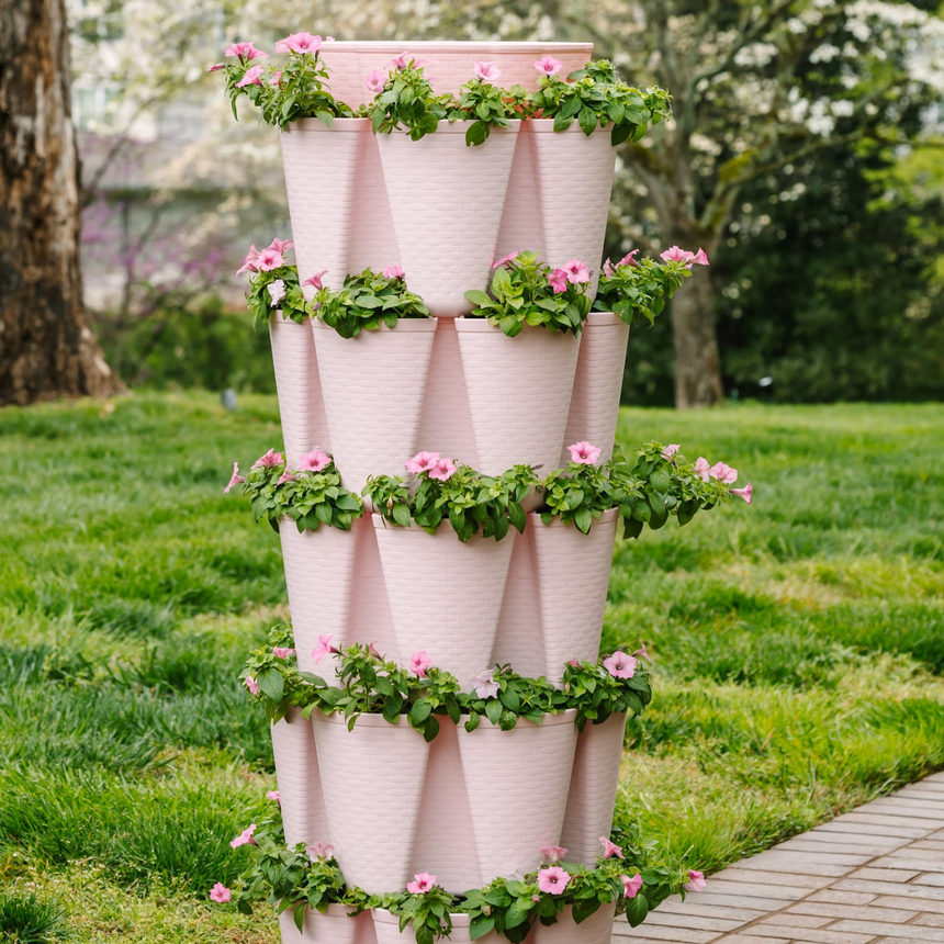 pink pot planter Botanical Interest High Quality Vertical Planter | 5-Tier Vertical Planter Basketweave Terracotta