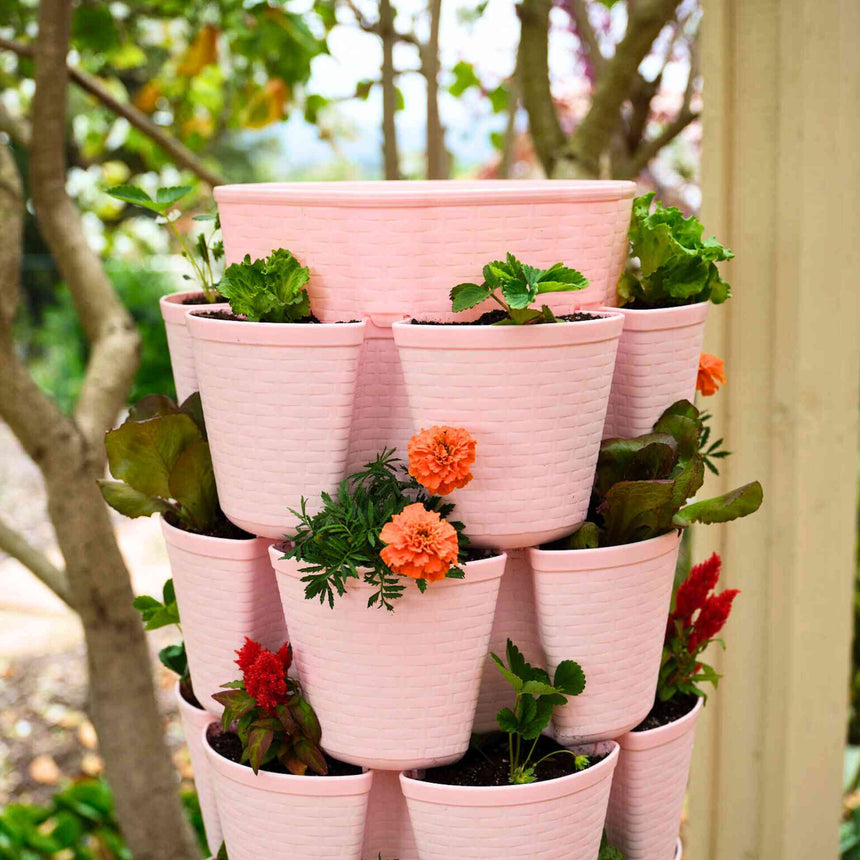 plant pot pink GreenStalk 7-Tier Vertical Planter Basketweave